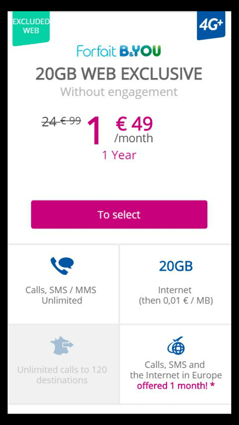 €1.99 for 20GB of Data. I switch to this from Free.fr